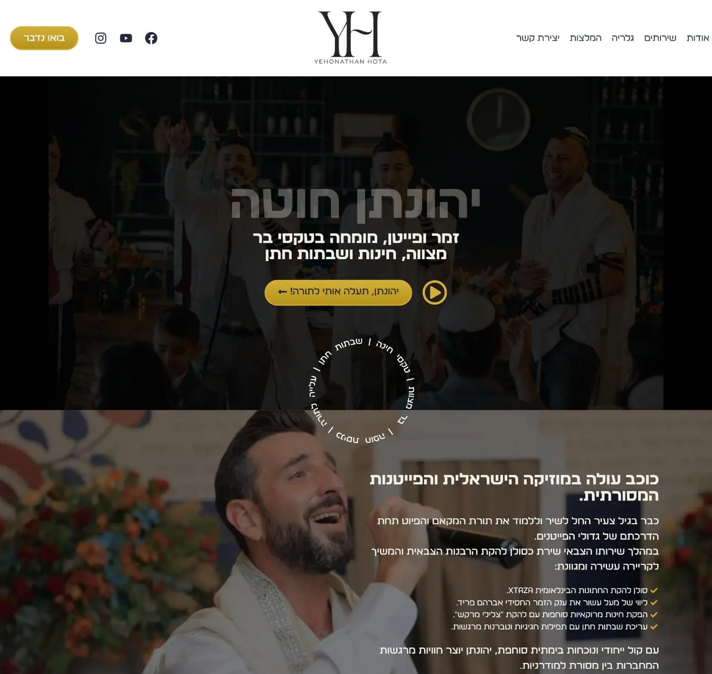 עמוד הבית של יהונתן חוטה במחשב, מלמעלה למטה